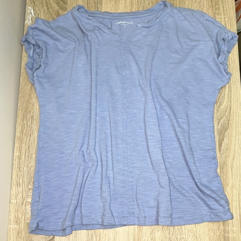 Coldwater Creek Light Blue Short Sleeve V-Neck T-Shirt, Petite PS